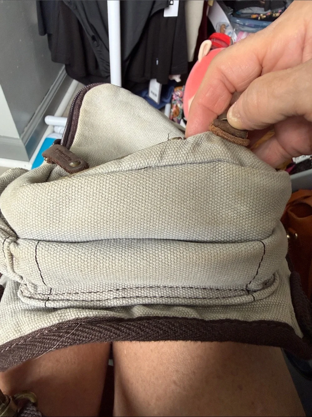 Casual Patchwork Crossbody Sling Bag - Brown & Cream